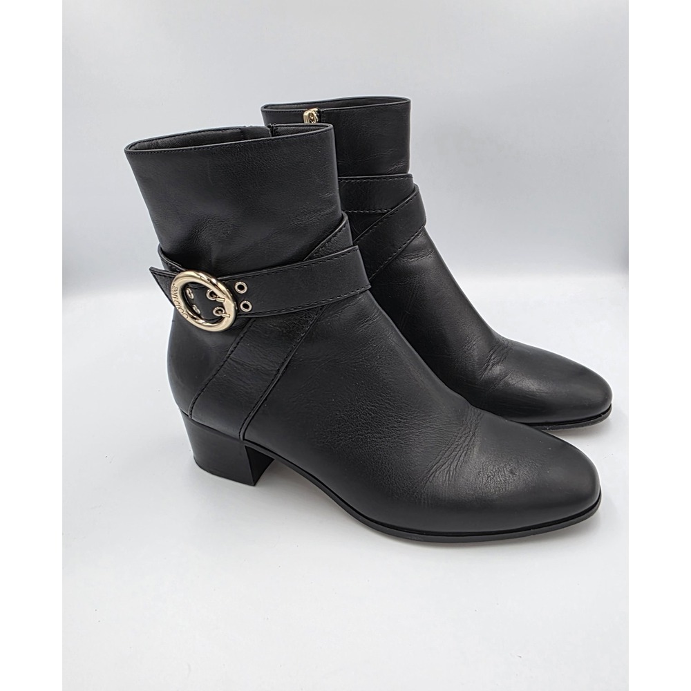 Jimmy Choo Blanka Buckle Black Leather Ankle‎ Zip Boots Women's US 6.5 EU 37.5